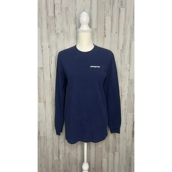 Patagonia Men's Long Sleeve Graphic Tee Blue Size Small Crew Neck - Picture 1 of 6